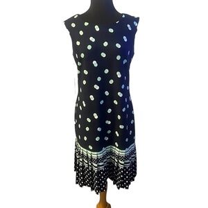 Sandra Darren Navy dress mint and‎ white polka dots pleated, Size 6